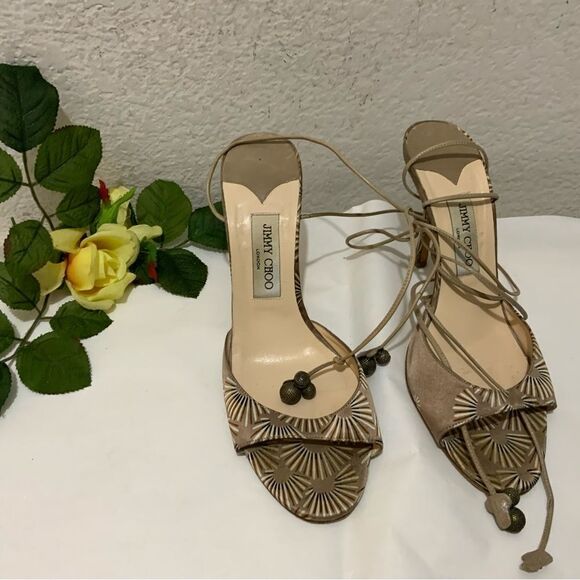 JIMMY CHOO Gold Metallic Strappy Pumps Heels size 41 - Picture 2 of 13